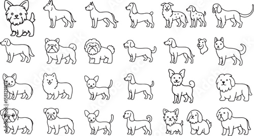 Collection of Various Dog Breed and Puppy Outline Icons