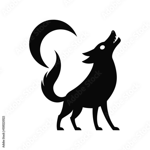 Skeletal dog barking at moon in graveyard Halloween silhouette Vector illustration