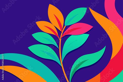 Vibrant Abstract Floral Illustration Colorful Leaves and Swirls