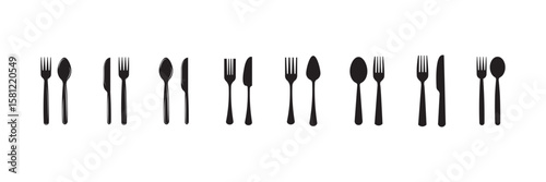 Set of  knife, Spoon, forks.   Food, fork, knife, spoon, cutlery icon set. Menu symbol. Tableware instruments. Restaurant icon.