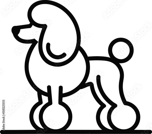 Sleek poodle silhouette mid-stride with flowing ears, elegant black and white vector for premium pet brand