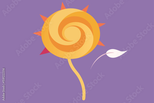 Vector art illustration of a snail with a spiral shell, embodying nature's design, decorated with sun patterns and summer colors