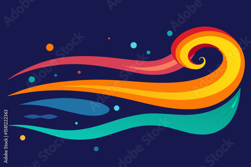 Abstract colorful vector background featuring swirling blue lines and floral elements