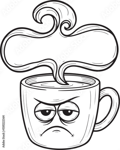Grumpy steaming coffee cup with speech bubble face