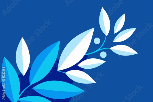 Abstract blue floral design featuring leaves and lotus flower pattern, embodying nature's beauty and the essence of spring