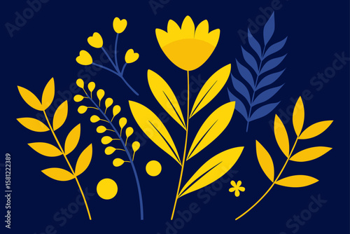 Golden laurel wreath vector illustration with a seamless floral pattern of leaves and branches