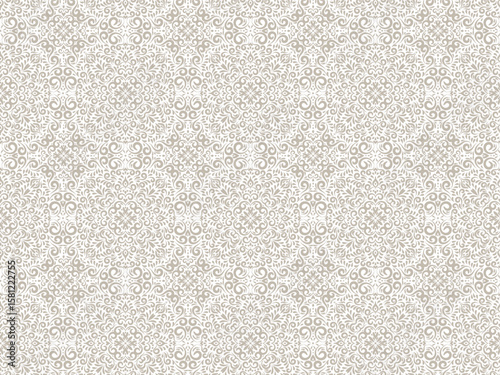 seamless pattern with intricate swirl motifs. Beige ornate background in traditional European and Middle Eastern styles for interior design, wallpaper, upholstery