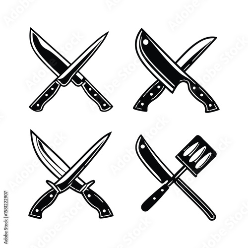 vector set of kitchen utensils and knife
