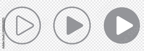 Play button video icon set transparent background. Video player button icon isolated on play music start audio. 