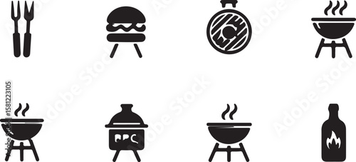 Vector set of kitchen utensil icons for restaurant menu design and food illustration