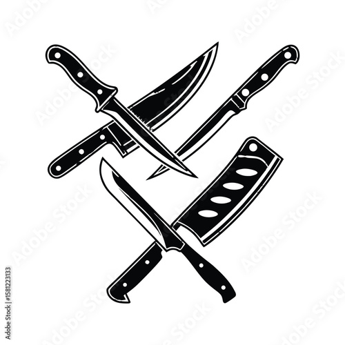 vector set of kitchen utensils and knife