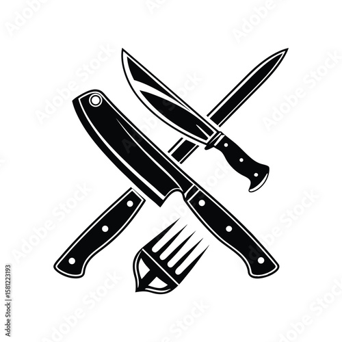 vector set of kitchen utensils and knife