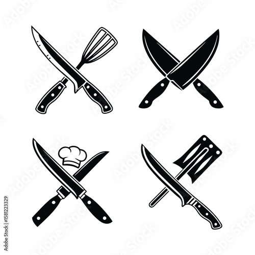 vector set of kitchen utensils and knife
