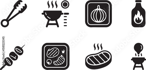 Vector set of kitchen utensil icons for restaurant menu design and food illustration