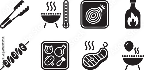 Vector set of kitchen utensil icons for restaurant menu design and food illustration
