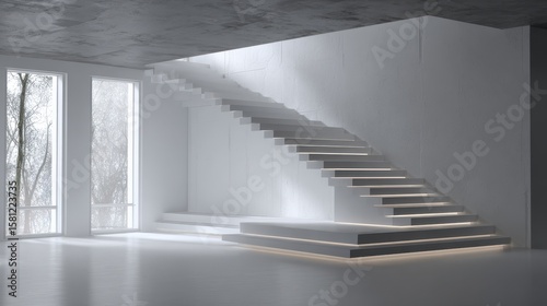 Minimalistic stairs in modern villa interior, no logos, no brands