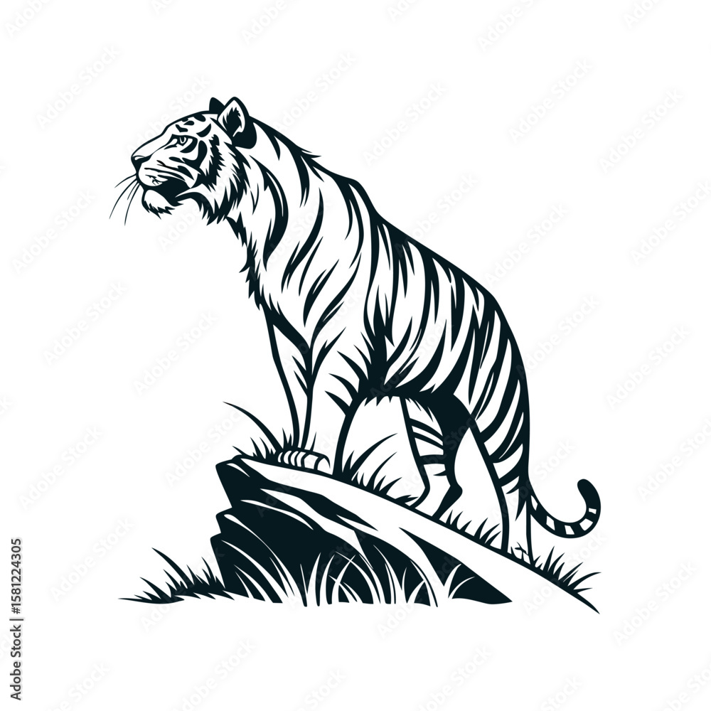 Obraz premium Striped tiger vector illustration on white background