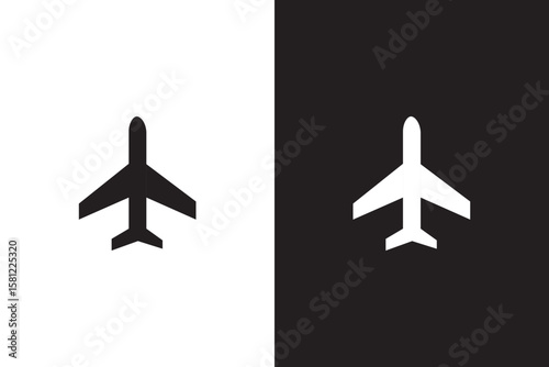 Plane icon set. Black plane on white background and white plane on black background. vector illustrator.