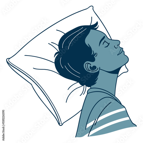 Person sleeping peacefully on a pillow in a simple line art silhouette style