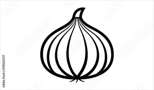 Simple black and white outline icon of a whole onion bulb