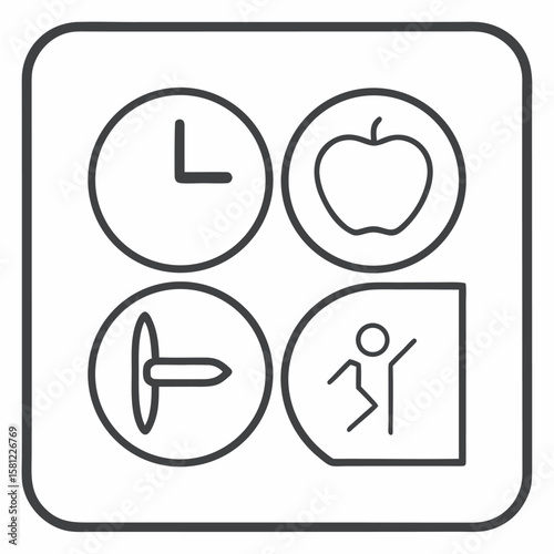 Apple icon set with glossy healthy food symbols and 3D button style for web and design use