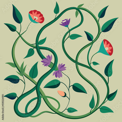 Wild Flowers Line Drawing Style