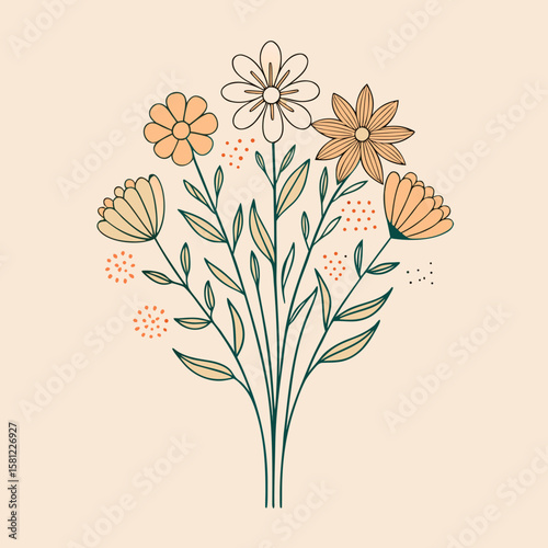 Wild Flowers Line Drawing Style