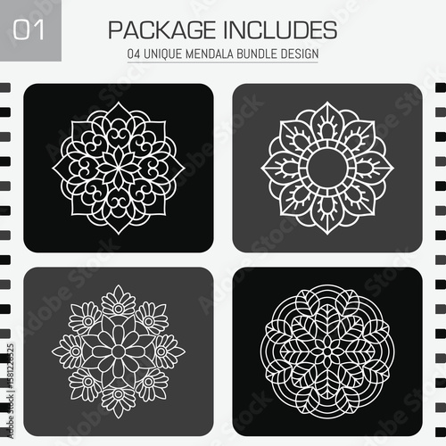 Vector snowflake ornamental design elements for winter holiday seamless mandala illustration design.