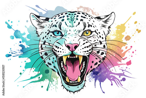 Leopard Illustration with Watercolor Ink Splash and Bold Alcohol Ink Accents