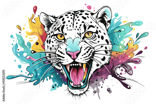 Dynamic Leopard Ink Splash Painting with Alcohol Ink and Line Art Elements