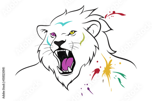 Vivid Lion Watercolor Ink Art with Alcohol Ink and Expressive Linework