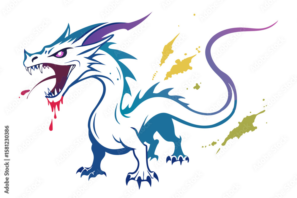 Fototapeta premium Mythical Dragon Vector Art with Alcohol Ink and Splash Effects