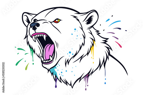 Realistic Bear Illustration in Ink Splash Style with Alcohol Ink Effects