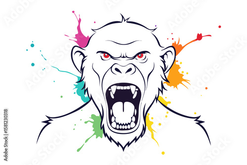 Dynamic Chimpanzee Illustration with Watercolor Ink and Alcohol Ink Splashes