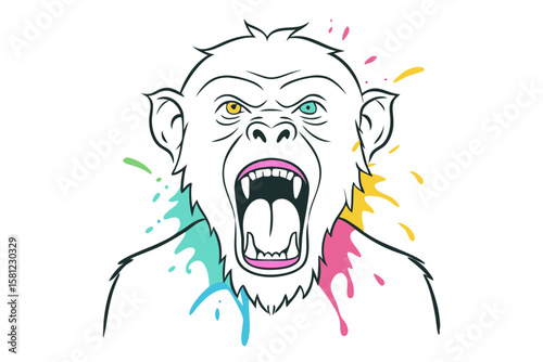 Bold Chimpanzee Watercolor Ink Splash Vector with Realistic Detailing