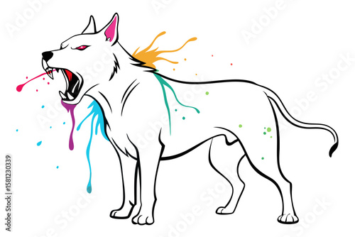 Furious Dog Watercolor Ink Illustration with Linear and Alcohol Ink Style
