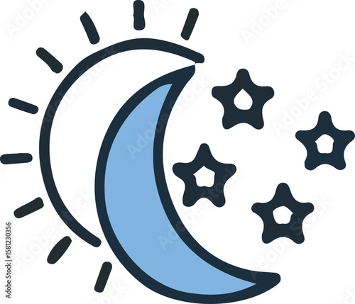 moon with stars editable stroke outline icons 
