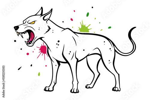 Bold Dog Illustration in Watercolor Ink Splash and Line Art Technique