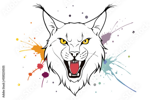 Furious Lynx Watercolor Ink Splash Alcohol Ink Art Illustration