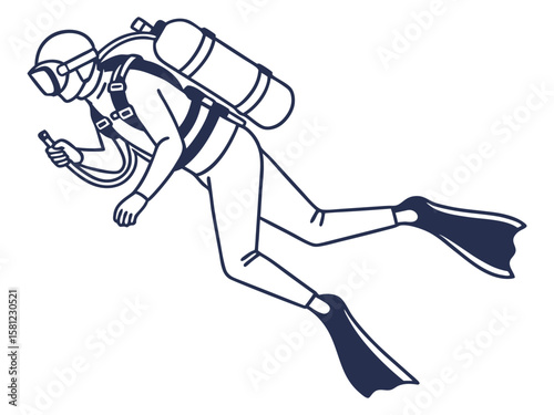 Scuba Diver Floating in Water with Clean White Background