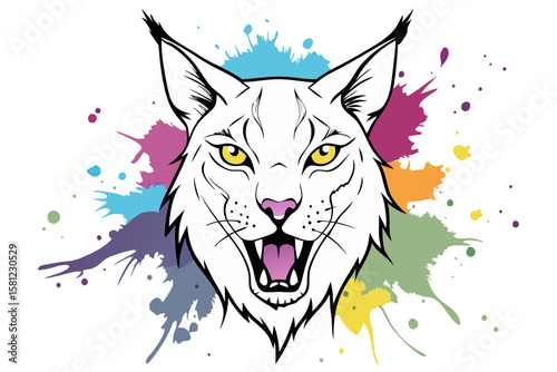 Realistic Angry Lynx with Alcohol Ink and Watercolor Effect