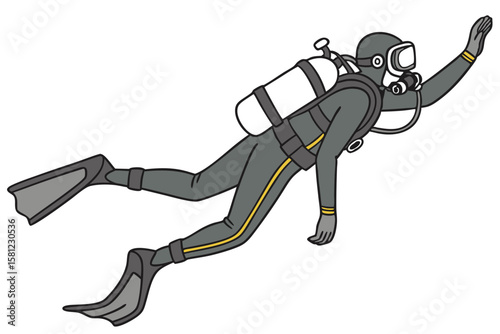 Deep Sea Scuba Diver Illustration on White Background