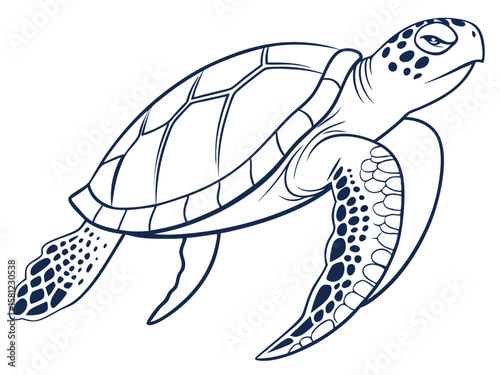 Sea Turtle Swimming Gracefully on White Background