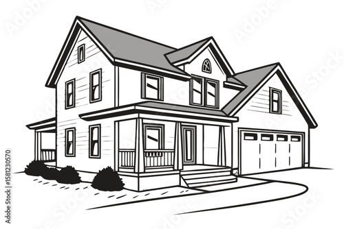 House with Garage Illustration in Clean White Background
