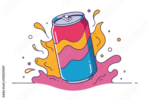 Soda Can with Carbonated Splash in Mid-Air Artwork