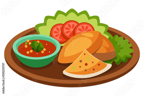 Traditional Mexican Food with Pico de Gallo on Plate