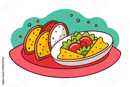Mexican Platter with Quesadillas and Refried Beans Vector