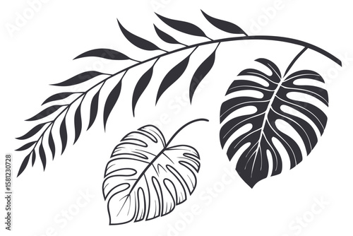 Exotic Foliage Leaf Design on White Clean Background