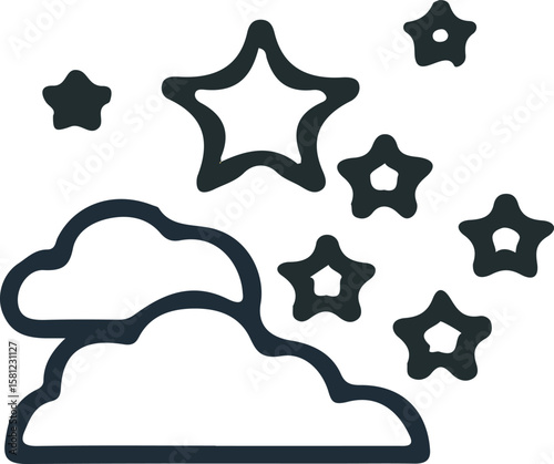 Sun and night moon with stars editable stroke outline icons set isolated on white background flat vector illustration 