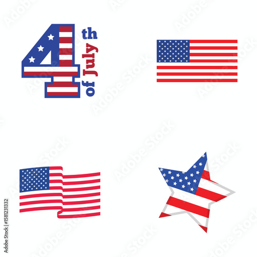 4rth of july american flag icons set.
